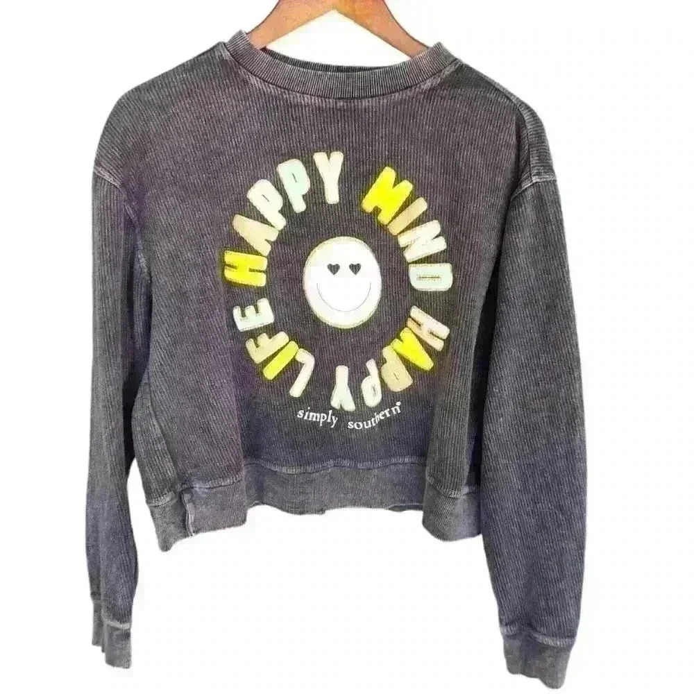 Simply Southern Corded Black Happy Face Sweatshirt